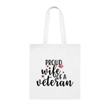 Imagem de Sacola Proud Wife Of A Veteran, para esposa, Bolsa de ombro para esposa, Bolsas reutilizáveis para esposas, Presente para esposa do marido , Branco