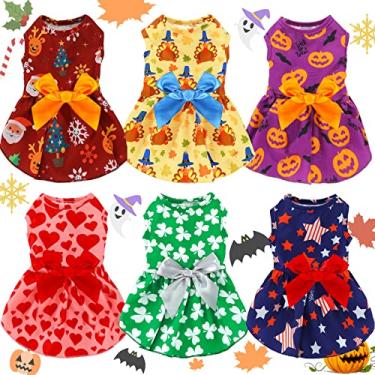 Imagem de 6 peças de vestidos para cães para dia dos namorados, vestido para cães e gatos, roupas para cães, dia dos namorados, saias para cães com laço, saias para festivais, para cães pequenos, gatos, festa de aniversário de Natal (P (1,3-2,2 kg))