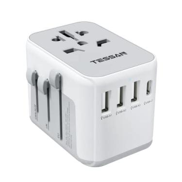 Imagem de TESSAN Adaptador Universal de Viagem com 4 Portas USB (1 USB C), Adaptador de Tomada Mundial para EUA, Europa, Reino Unido, França