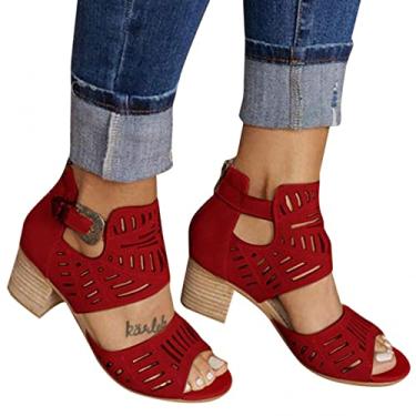 Imagem de Sandálias femininas elegantes com tiras casuais confortáveis boêmias com cadarço sandálias de praia com zíper salto plano aberto, X01 - vinho, 10
