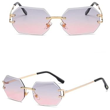 Imagem de Óculos de sol masculinos e femininos óculos de sol femininos moda óculos de sol octógono sem aro uv400 óculos retangular de metal dourado sem moldura para homens, lente rosa cinza, China