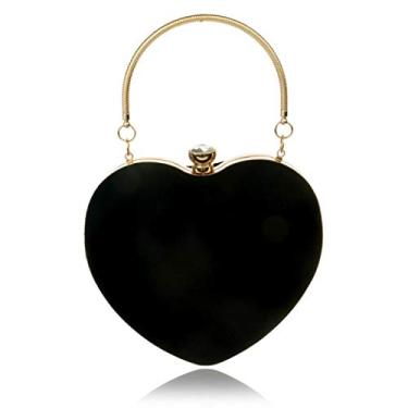 Imagem de Bolsa de mão feminina de veludo coração bolsa de ombro vintage feminina elegante para noite de casamento, Preto