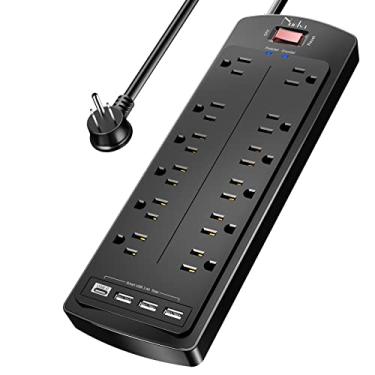 Imagem de Power Strip , Nuetsa Surge Protector with 12 Outlets and 4 USB Ports, 6 Feet Flat Plug Extension Cord (1875W/15A) for for Home, Office, Dorm Essentials, 2700 Joules, ETL Listed (Black)…