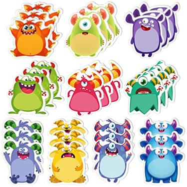 Imagem de Pacote com 30 adesivos de Halloween com desenho animado monstro nota adesiva Halloween estranho assustador adesivo bloco de notas Kawaii desenho animado bloco de notas monstro bonito notas adesivas para escritório escola crianças lembrancinhas de festa de Halloween