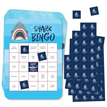 Imagem de Big Dot of Happiness Shark Zone – Cartas e Marcadores de Bingo – Jogo Jawsome Shark Party Bingo – Conjunto de 18