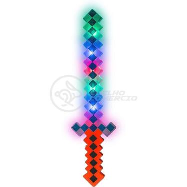 Imagem de Kit Brinquedo Espada Pixel Minecraft 58cm C/Som Luz+3 Pilhas