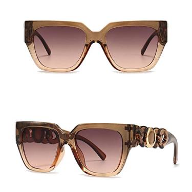 Imagem de Óculos de sol de corrente quadrada chique clássico gradiente preto luxo armação grande senhoras óculos de sol retrô tons de designer para mulheres uv, chá gradiente, tamanho único