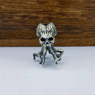 Imagem de Berloque marciano de latão cabeça de crânio pés de polvo miçanga faca, pingente de cordão tecido paracord DIY EDC chaveiro acessórios (latão branco)