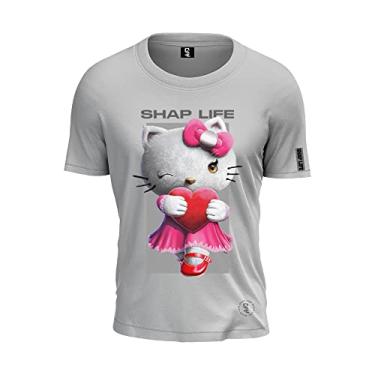 Imagem de Camiseta Hello Kitty Shap Life Cute Fofo 100% Algodão Cor:Cinza;Tamanho:M