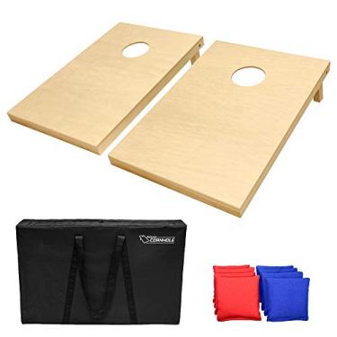 Imagem de GoSports Conjunto de madeira maciça premium Cornhole – Escolha entre tabuleiros de jogo de 1,2 m x 60 cm ou 91 cm x 60 cm, inclui conjunto de 8 sacos de arremesso de furo de milho