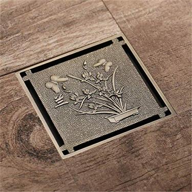 Imagem de Piso de drenagem ralo antigo latão quadrado arte vintage piso esculpido tampa do ralo chuveiro ralo de resíduos banheiro acessor protetores de ralo