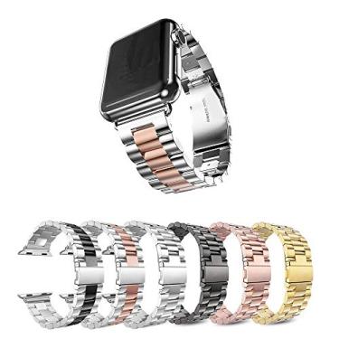 Imagem de Pulseira Metal 3 Elos LTIMPORTS, compativel com Apple Watch 46mm Series 11/10, 45mm Series 9/8/7, 44mm Series 6/5/4/SE, 42mm Series 3/2/1 e Apple Watch Ultra 49mm 3/2/1 (Prata com Rose)