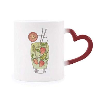 Imagem de Caneca sensível ao calor com estampa de suco de fruta de morango que muda de cor vermelha