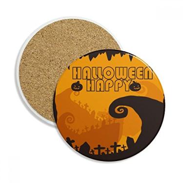 Imagem de Caneca de porta-copos Happy Ghost Fear Halloween com proteção de mesa, pedra absorvente
