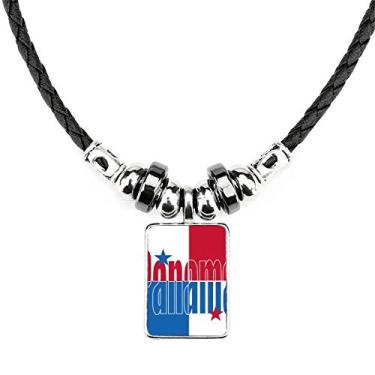 Imagem de DIYthinker Colar com nome da bandeira do país do Panamá, joia com torque, pingente de corda de couro
