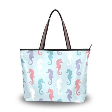Imagem de ColourLife Bolsa feminina com alça superior, multicolorida, cavalos marinhos, bolsa de ombro, Multicolorido., Large