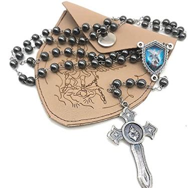 Imagem de Terço Hematita São Miguel Arcanjo Azul Com Estojo em Couro