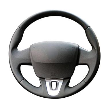 Imagem de Capa de volante de couro confortável antiderrapante costurada à mão preta, apto para Renault Megane 2008 a 2016 Fluence ZE 2010 a 2016 Kangoo ZE Scenic Samsung