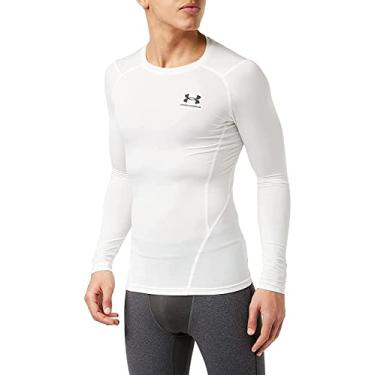 Imagem de Under Armour Camiseta masculina de compressão HeatGear de manga comprida, Branco (100)/preto, M