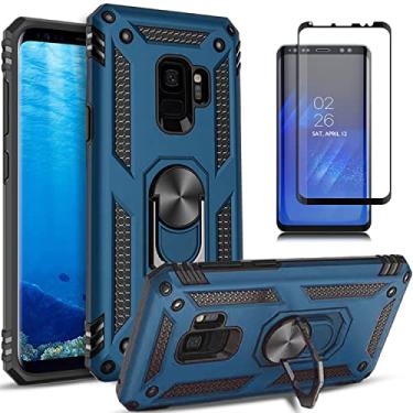 Imagem de Capa para Samsung Galaxy S9 Capinha com protetor de tela de vidro temperado [2 Pack], Case para telefone de proteção militar com suporte para Samsung S9 -Azul