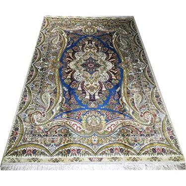 Imagem de 1,2 m x 1,8 m Tapete de arte de seda artesanal com padrão persa elegante e lindo