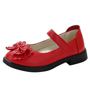 Imagem de Mercatoo Sandálias infantis de salto Shunky Flower Sandals Fashion Princess Shoes Performance Sandals Sapatos infantis Sandálias infantis para meninas (vermelho, 2,5 crianças grandes)