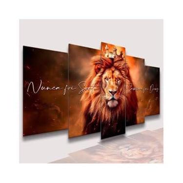 Imagem de Kit Quadros Decorativos Mosaico 5 Peças Leão Judá Juda Rei Da Selva Paisagem Frase Salmo Nunca Foi Sorte Sempre Foi Deus Abstrato Modular Luxo Delicado Desenho Minimalista