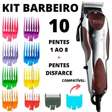 Imagem de Kit Barbearia 10 Pentes Guia Com 2 Pentes Disfarce Inclusos!