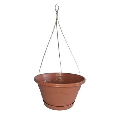 Imagem de Vaso Cuia 21 Suspenso Com Prato + Cabo de Aço 40cm Vaso Pendente de Parede Para Samambaia Cerâmica Terracota de Plástico Reciclado - 1926