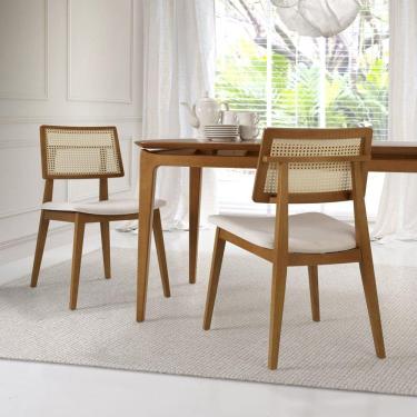 Imagem de Kit 4 Cadeiras Madeira Maciça Palermo Encosto Tela Assento Estofado Móveis Clement Freijó