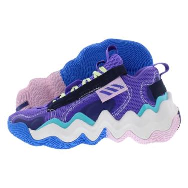 Imagem de adidas Tênis feminino de basquete Exhibit B Mid, Roxo fofo/azul marinho forte, 38