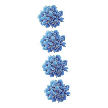 Imagem de Tofficu 4 Pcs remendo de bordado de peônia remendos de pano de artesanato DIY decoração azul adesivos jeans patch floral remendos de costura flores aplique acessórios roupas