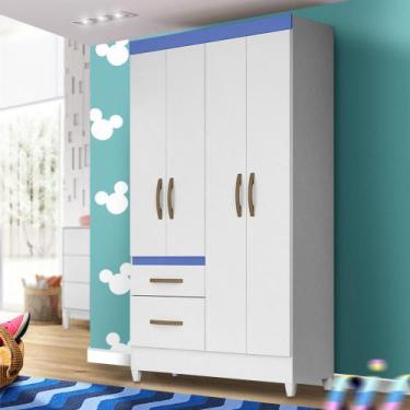 Imagem de Guarda-Roupa Infantil Branco E Azul De 4 Portas - Mia Shop Jm - Moval