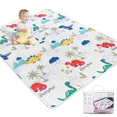 Imagem de TANOSHII® Tapete para brincar para cercadinho de 200 cm x 160 cm, tapete infantil lavável na máquina, algodão, tapete dobrável para piso, tapete de engatinhar de uma peça tapete antiderrapante para o chão, viagem portátil (dinossauro)