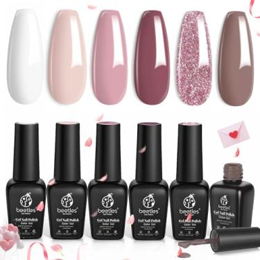 Imagem de Beetles Conjunto de esmalte de gel romântico para casamento, presente de feriado, 6 cores, clássico, francês, branco, rosa macio, glitter, kit de esmalte em gel para madrinha de honra,