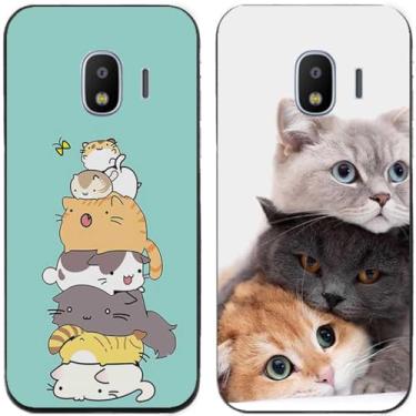 Imagem de 2 peças coruja lobo leão tigre gato pilha golfinhos pug Husky cão dinossauro panda TPU gel capa de telefone para Samsung Galaxy J2 Pro 2018 (pilha de gato)
