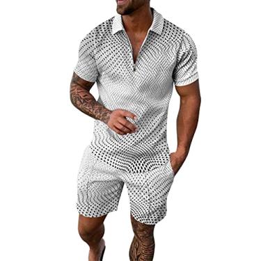 Imagem de Conjunto masculino de 2 peças, conjunto de camisa polo de manga curta e shorts para férias de verão para homens, M#_branco, G