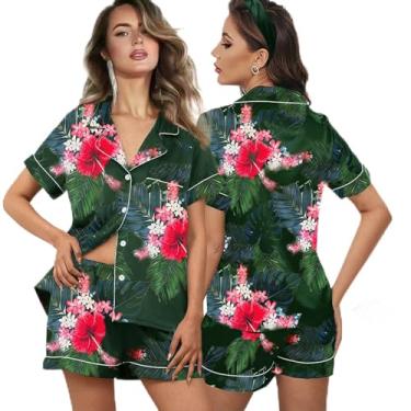 Imagem de 3 peças de pijama de seda PP-4GG feminino pijama de cetim curto floral pijama noiva macio pijama conjunto de shorts, Evergreen-a16, XXG