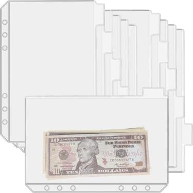 Imagem de UMSICHT 12 bolsos para fichário A5 sem zíperes, envelopes de orçamento sem zíper com design de pontas de índice, bolsa A5 para fichário de 6 anéis, organizador de pasta de dinheiro, envelopes