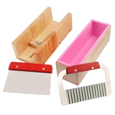 Imagem de Kit de fabricação de sabão premium com moldes de silicone de 1,2 l, caixa de madeira e dois cortadores, conjunto completo de artesanato para sabão derramado ou frio GNIEMCKIN