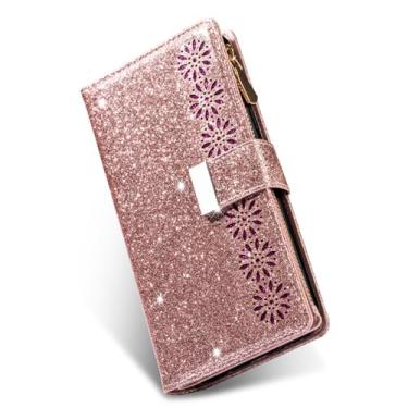 Imagem de Bolsa com zíper flip capa de telefone de couro para huawei p40 pro p30 p20 mate 50 20 lite y6 y7 p capa de cartão carteira inteligente, ouro rosa, para huawei p40 pro