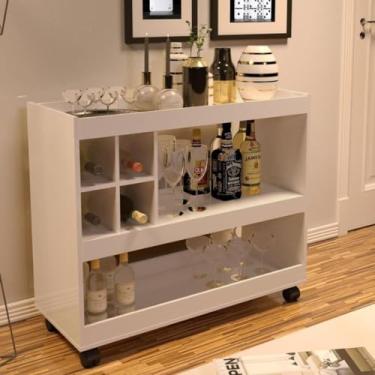 Imagem de Genérico Aparador Off White Bar e Adega Com Rodas Carrinho Cantinho do Café Sala Escritório Decoração