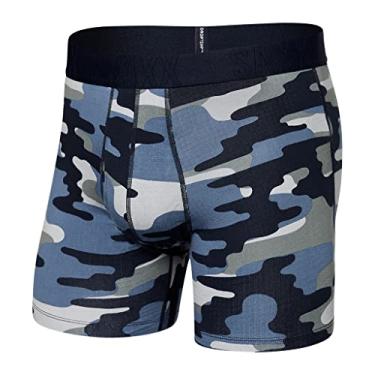 Imagem de SAXX Underwear Co. Cueca boxer masculina com bolsa Droptemp de algodão refrescante, Camuflagem maré - azul, P