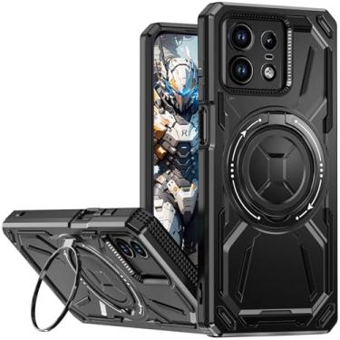 Imagem de CCSmall Capa para Moto Edge 50 Pro com suporte para homens, capa protetora à prova de choque de grau militar com suporte de anel giratório de 360° capa para celular para Motorola Edge 50 Pro 2HJ preta
