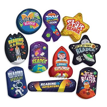 Imagem de Incentivar e construir jovens leitores Brag Tag Pacote econômico: 100 etiquetas (10 etiquetas para cada forma) + 25 correntes de segurança de alumínio hipoalergênico feitas nos EUA