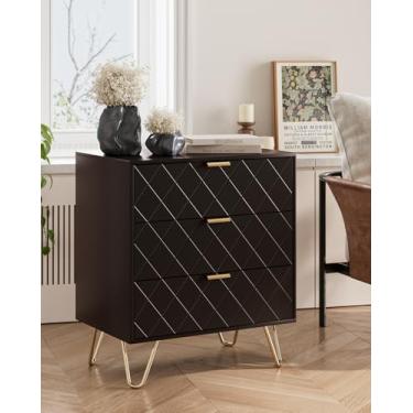 Imagem de Aobafuir Cômoda de 3 gavetas para quarto, cômoda moderna de armário, cômoda organizadora de armário, cômoda pequena quadriculada para quarto, diamante preto