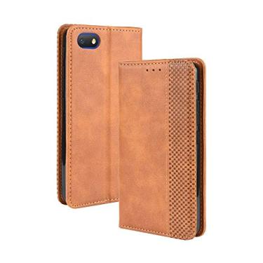 Imagem de Capa para Alcatel 1V 2019, capa flip carteira com suporte de couro para Alcatel 1V 2019, capa magnética retrô para celular, capa carteira com compartimentos para cartão