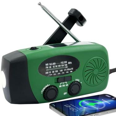 Imagem de Rádio de manivela de emergência com lanterna LED para emergência, rádio meteorológico portátil AM/FM NOAA com carregador de telefone Power Bank de 5000 mAh, carregamento USB e energia solar para