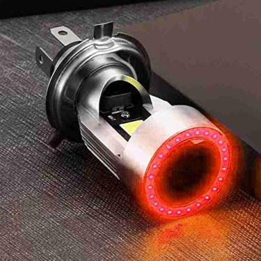 Imagem de YSY Lâmpada LED H4 para farol de motocicleta com feixe alto / baixo 20W 2000LM 6000K branco frio com luz de corrida diurna de olho de anjo vermelho (H4, olho de anjo vermelho)
