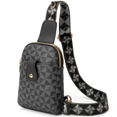 Imagem de LBiayion Pequena bolsa tiracolo feminina – Pochete de couro vegano com alça ajustável – Bolsa de peito moderna para viagens, A - Preto, Small, Alça transversal moderna